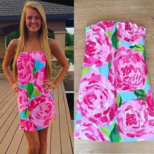 Lilly Pulitzer Keetan First Impressions Strapless Pink Floral Dress 0 RARE HG